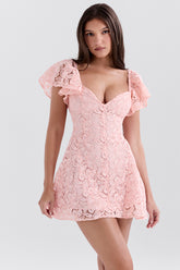 perfectly pink floral lace mini dress