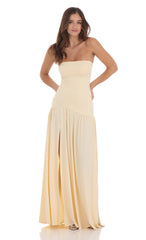 Strapless Drop Waist Maxi Dress in Cream