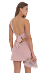 Ruched One Shoulder Mini Dress in Rose Pink