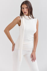 ivory cashmere draped tank and scarf