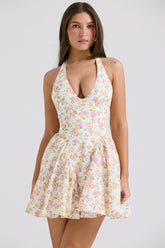 ivory meadow print cotton halter mini dress