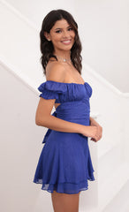 Off Shoulder Dress in Shimmering Royal Blue