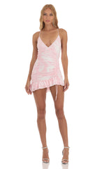 Side Ruched Dress in Pink Swirl