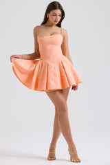 peach jacquard mini bow gown