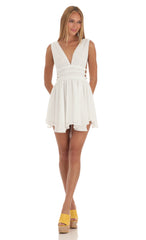 Plunge A-Line Dress in White