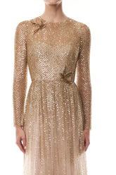 Gold Embroidered Long Sleeve Gown