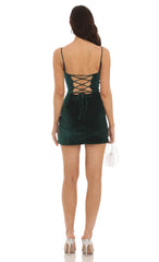 Velvet Side Slit Dress in Green