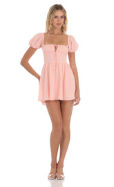 Puff Sleeve Mini Dress in Pink