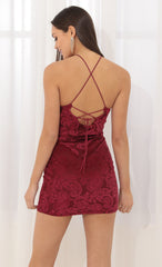 Cross Halter Dress in Red Velvet