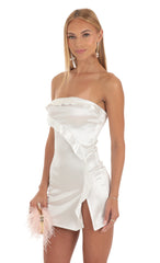 Strapless Satin Dress in White