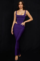 grape satin low waist midi skirt