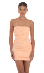 Attachable Bow Strapless Dress in Orange