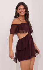 Mesh Cutout Dress in Burgandy