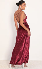 Front Twist Velvet Maxi in Merlot