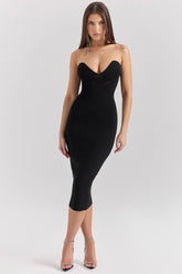 black strapless knit midi dress