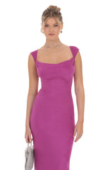 Suede Strappy Maxi Dress in Magenta