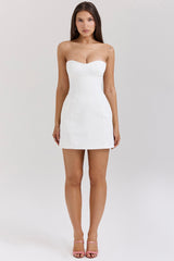 white strapless twill mini dress