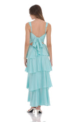 Ruffle Maxi Dress in Aqua Blue