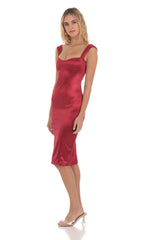 Satin Midi Dress in Red