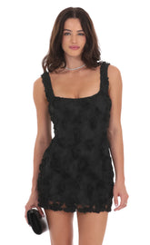 Textured Floral Bodycon Dress in Black