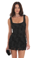 Textured Floral Bodycon Dress in Black