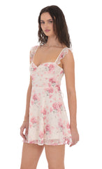 Floral Ruffle Strap A-Line Dress in White