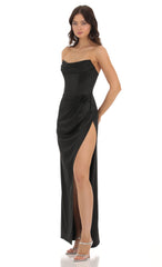 Jayella Flower Strapless Maxi Dress in Black