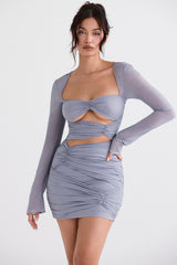 dove grey real silk mini dress