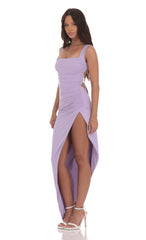 Ruched Side Slit Maxi Dress in Purple