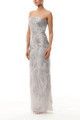Silver Feather Column Gown