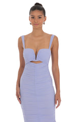 Mesh Ruched Mermaid Midi Dress in Periwinkle