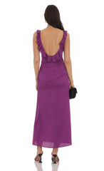 Satin V-Neck Open Back Maxi Dress in Purple