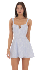 Striped Floral Triple Ties Dress in Blue