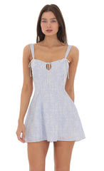 Striped Floral Triple Ties Dress in Blue