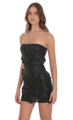 Metallic Ruffle Bodycon Dress in Black