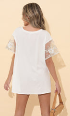 Shirt Dress in White Gold Lace