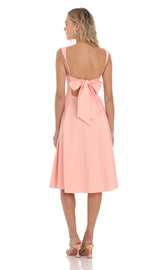 Square Neck Flare Midi Dress in Pink