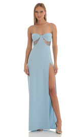 Sequin Cutout Maxi Dress in Blue