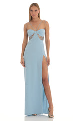 Sequin Cutout Maxi Dress in Blue