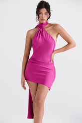 hot pink asymmetric wrap neck dress