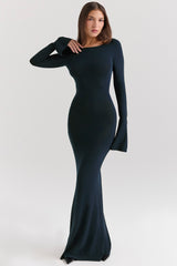 midnight blue silky knit maxi dress