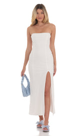 Mesh Strapless Maxi Dress in White