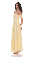 Lace Off Shoulder Maxi Dress in Yellow