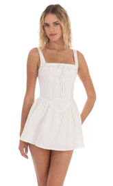Square Neck Flare Dress in White