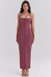 mulberry twill halter maxi dress