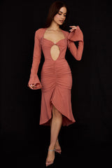 rose real silk ruffle midi dress