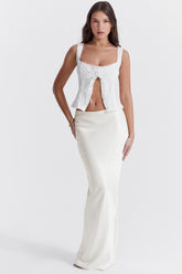 white satin bias cut maxi skirt