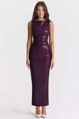 merlot vegan leather maxi dress