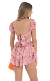 Floral Puff Sleeve Romper in Pink