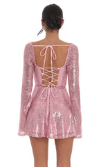 Sequin Flare Dress in Rose Gold